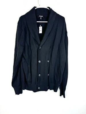 Express Mens Cable Knit Black Double Breasted Cardigan Large NEW - Image 1 of 4