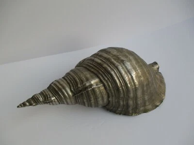 BRONZE METAL SCULPTURE LARGE 14" NAUTICAL CONCH SHELL VINTAGE ORNATE BRASS - Image 1 of 4