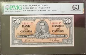 1937 $50 BC26b GORDON/TOWERS #BH4199455 PMG CH UNC 63 - Picture 1 of 2