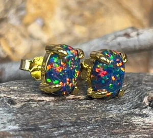 Fiery Genuine Australian Black Fire Opal Earring 925 Silver Handmade Earrings - Picture 1 of 3