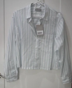 NWT Everlane Top Blue White Stripe Way Short Shirt Cropped Button Down SZ L - Picture 1 of 7