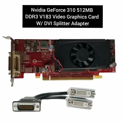 Nvidia GeForce 310 512MB DDR3 V183 Video Graphics Card W/ DVI Splitter Adapter  - Image 1 of 4