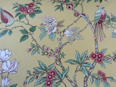 FRANK THOMAS INTERIORS China May Birds Yellow Chintz Cotton140cm Curtain/Craft Fabric