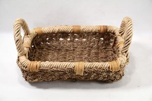 Cute Woven Wicker Rectangular Basket with Handles approx. 8"w x 11"L x 3"H - Picture 1 of 10