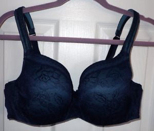 Lane Bryant Cacique Bra 40D Navy Blue Balconette Lightly Modern Lace Cup