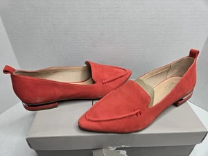 New Franco Sarto Susie Red Suede Chrome Heel Pointed Toe Loafers Flat Shoes 8½ - Picture 1 of 10