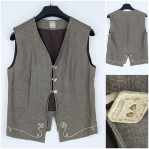 Womens Waistcoat Small Size US 4 EU 34 Vintage Brown Country INDIES Linen Vest - Picture 1 of 10