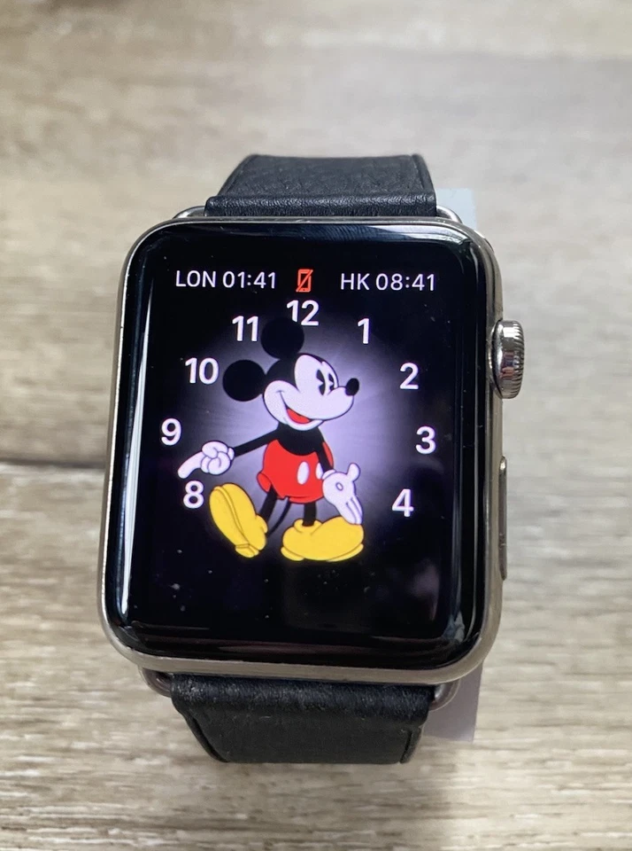 Apple Watch 42mm case 316L Stainless Steel Sapphire Crystal Black Leather Band - Image 1 of 4