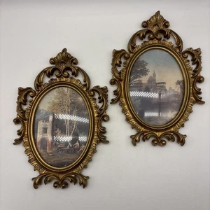 2- Vintage Italienisches Wandbild Verziert Gold Form Kunststoff Rahmen Konvex Glas - Bild 1 von 8