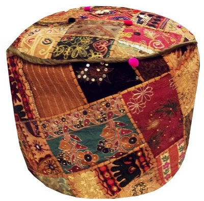 Christmas Gift Patchwork Floor Pillow Footstool Pouf Cover Ottoman Home Décor - Image 1 of 4