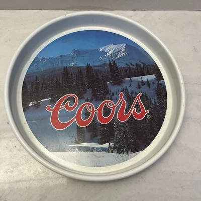 Vintage Coors Beer Round Metal 13" Serving Tray White & Red    - Image 1 of 4