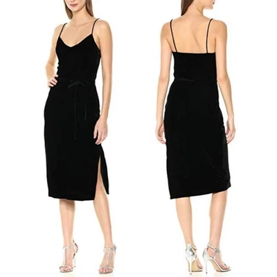 Sexy Vestido Paige Negro Terciopelo Sin Mangas Sin Mangas Sin Mangas Formal Cuello en V Abertura Talla XS Foto 1 de 4