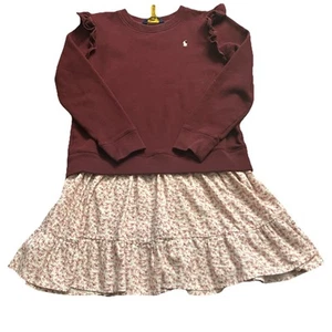 Polo Ralph Lauren Burgundy Sweatshirt Floral Fleece Dress Girls XL 16 Preppy - Picture 1 of 6