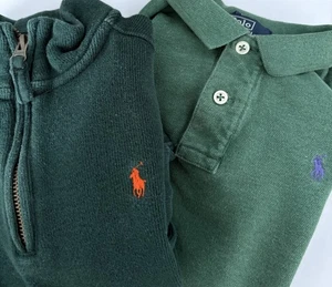 Lot Of 2 - Polo Ralph Lauren Boys Shirts, Size 5, Green Polo & 1/4 Zip Pullover - Picture 1 of 20