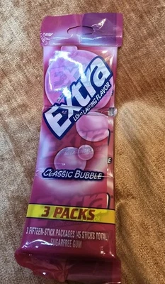 De colección 1992 Wrigley’s EXTRA Classic Bubble paquete de 3 perchas sin perforar  Foto 1 de 4