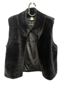 Talbots Black Faux Fur Open Front Vest Size S/M - Picture 1 of 4