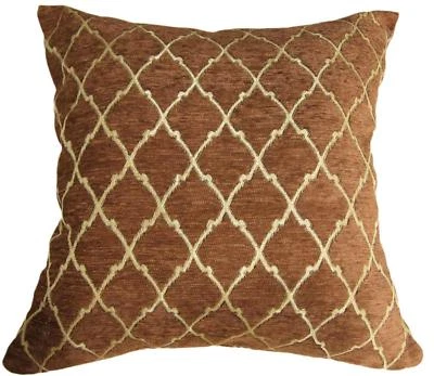 Wd24Ba Gold on Brown Damask Chenille Check Throw Cushion Cover/Pillow Case *Siz - Image 1 of 4