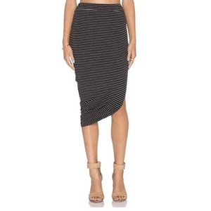 Bella Luxx Asymmetrical Drape Midi Skirt Womens Size Small Black White Stripe - Picture 1 of 10