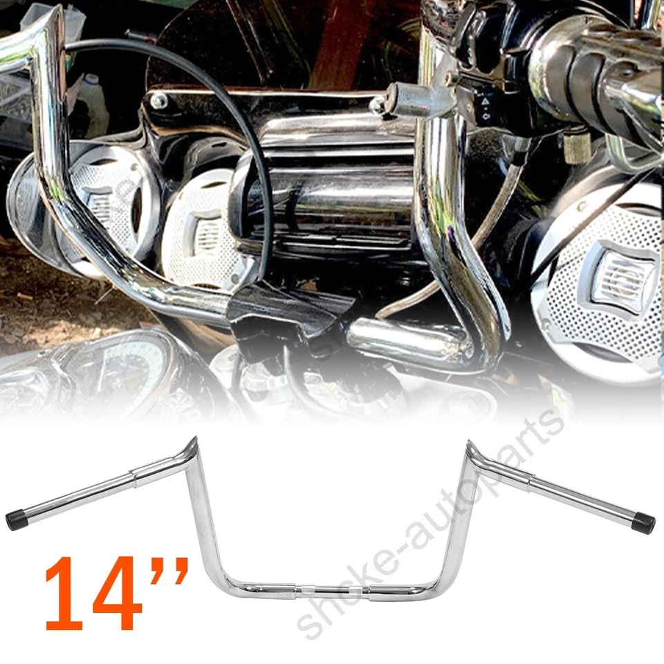 Chrome 14" For Harley Street Electra Glide Meathook Bars Handlebar Foto 1 de 4