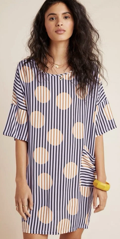 Vestido túnica Corey Lynn Calter Anthropologie de gran tamaño a rayas punteadas M/L usado en excelente estado Foto 1 de 4