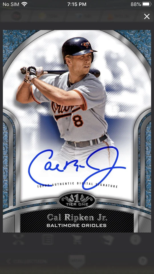 Topps Bunt Cal Ripken Tier One 20 Series 4 2020 Next Level Signature Digital - Image 1 of 1