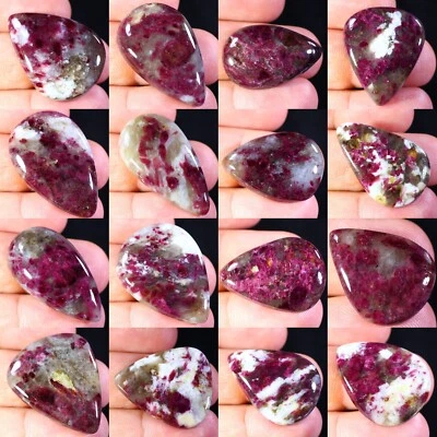 WHOLESALE LOT NATURAL PINK TOURMALINE IN QUARTZ PEAR CABOCHON GEMSTONE AD- - Image 1 of 4