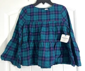 NWT Arizona Jean Co Girls Size M (10-12) Kids Plaid Bell Sleeve Blouse Blue - Picture 1 of 17