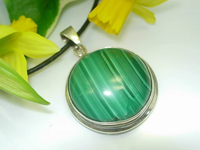 Massiccio Malachite Rimorchio 925 Lui Argento TA503 - Immagine 1 di 1