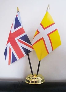 UNION JACK AND DORSET NEW TABLE FLAG SET 2 flags plus GOLDEN BASE - Picture 1 of 1