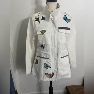 Berek white embroidered jacket with appliqué beads and butterflies Size Medium - Picture 1 of 8