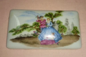 Alter doppelseitiger Porzellandeckel einer kleinen Schatulle von Limoges - Bild 1 von 7