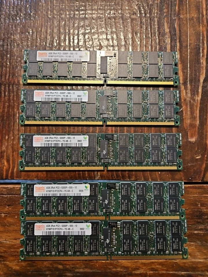 LOT OF 5  HYNIX 4GB 2Rx4  PC2-5300P-555-12  TOTAL 20gb - Image 1 of 3