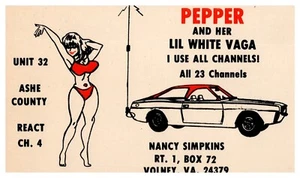 Bonita Mujer Bikini Ford Vega QSL Radio Postal Volnet, Virginia - Imagen 1 de 2