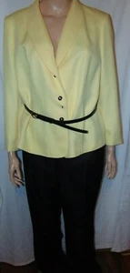 Size 22W Tahari Arthur S Levine Yellow & Black Herringbone 2pc Belted Pantsuit - Picture 1 of 3