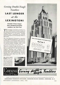Vintage 1948 Druck Anzeige Corning doppelte robuste Becher NY Glashütte Lexington - Bild 1 von 1