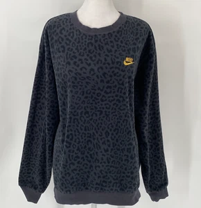 Nike Sweatshirt Damen Größe XL grau schwarz Leopardenmuster Fleecepullover Logo - Bild 1 von 14