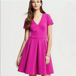 Banana Republic V Neck Fit And Flare Dress Size 2 Magenta EUC - Picture 1 of 12