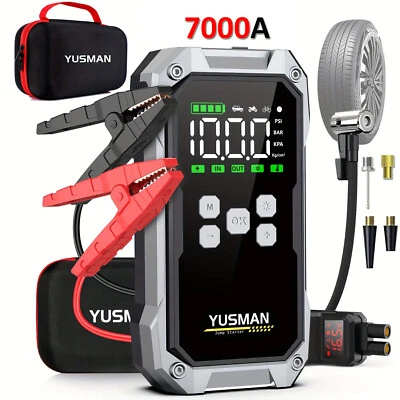 YUSMAN 7000A Car Jump Starter Power Bank With Air Compressor + Flashlight + Carry Case