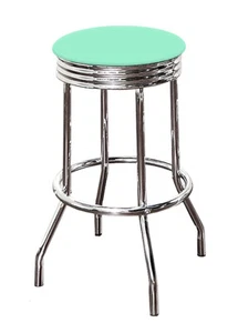 Bar Stool 24" or 29" Tall Chrome Retro Backless Colored Vinyl Swivel Seat Stool  - Picture 1 of 39
