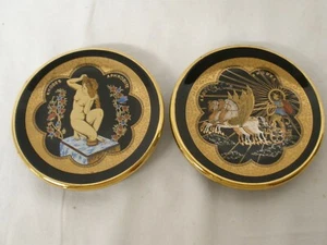 Manousakis Keramik Rodos Greece Set of Two Miniature PLATES 4" Platin & Gold - Picture 1 of 8