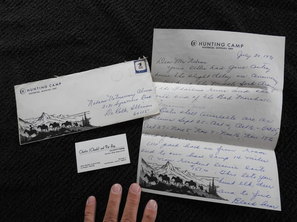 1971 "R HUNTING CAMP OUTFITTER" FISHING GUIDE CHUCK PAT RAY WHITEFISH MT MONTANA - Image 1 of 4