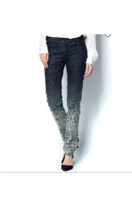 Pantalones de mezclilla Donna Degnan Italia para mujer talla 8 negros grises adornados brillantes florales Foto 1 de 4