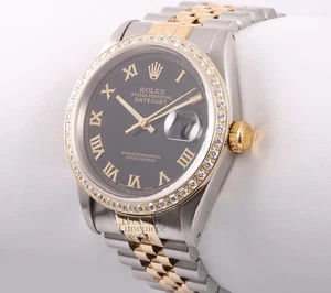 Rolex Datejust 36mm 18k Gold Bicolor Jubilee Black Roman Dial Diamond Bezel - Bild 1 von 6