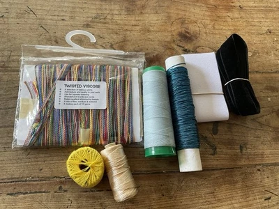 Decorative Threads ( Twisted Viscose ) Mixed Assortment+ Black Ribbon & Elastic - Image 1 of 4