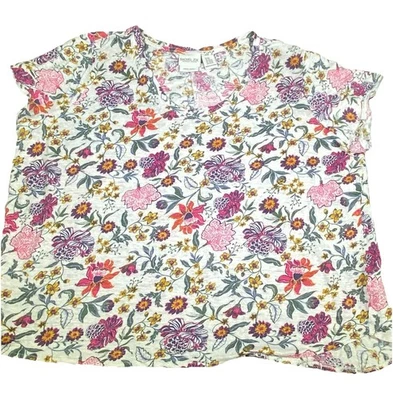 Camisa Blusa Rachel Zoe Talla Grande 2X 100% Lino Estampado Floral Manga Corta Foto 1 de 4