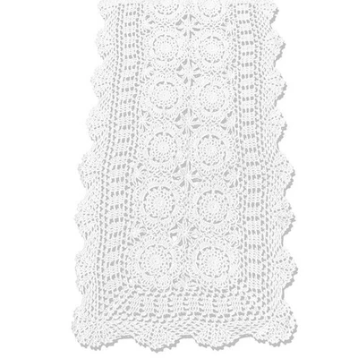 Cotton Handmade Crochet Lace Table Runner White Rectangle Coffee Table Dresse... - Image 1 of 4