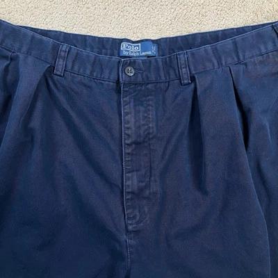 Vintage RALPH LAUREN Mens 44B BIG Tyler Short Navy Blue Pleated Front Chinos - Image 1 of 4