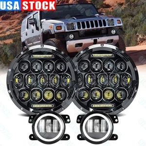 For Hummer H3 H3T 06-10 7"inch LED Headlights DRL & Halo 4" Fog Lights Combo Kit - Picture 1 of 16