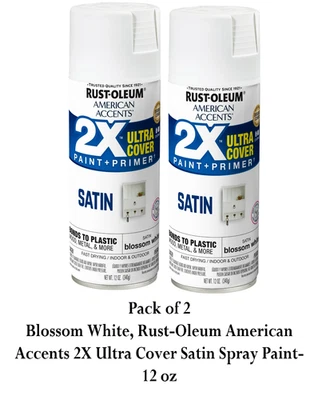 RUST-OLEUM Blossom White, American Accents 2X Ultra Cover Satin Spray Paint - 12 oz, 2 Pack