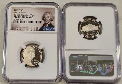 2019-S 5C JEFFERSON Nickel - Silver Proof Set NGC Early Releases PF69 ULTRA CAM - Image 1 of 4